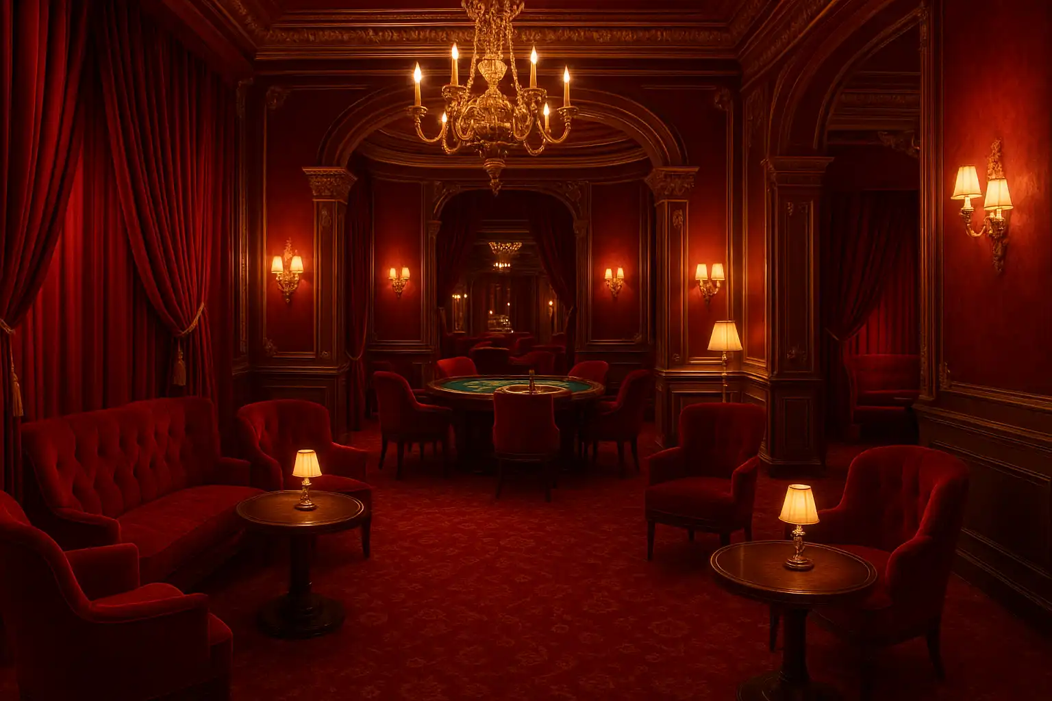 Red velvet and gold casino lounge interior representing the TiffanyLuck brand
