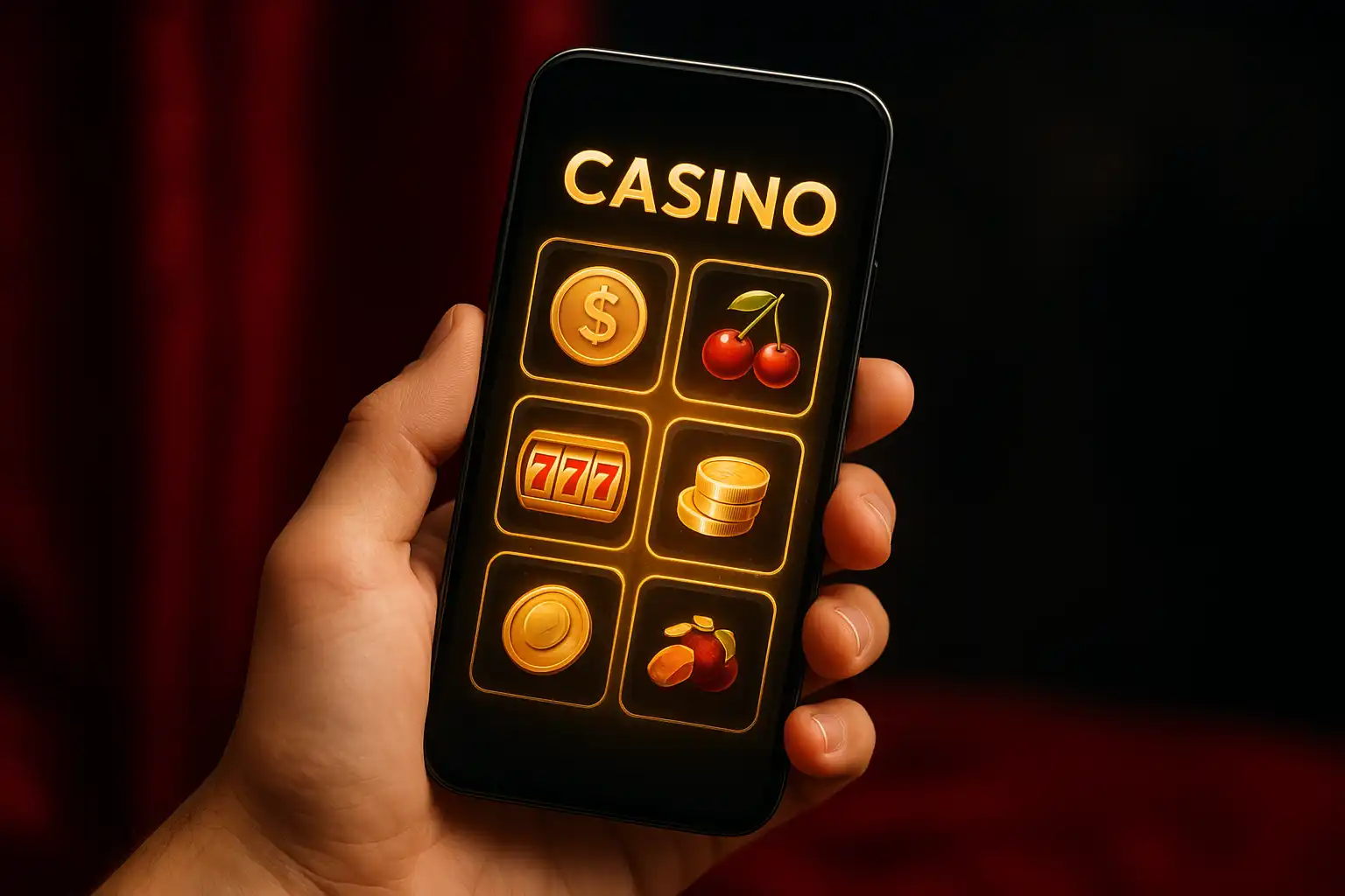 Smartphone displaying the TiffanyLuck casino app lobby with glowing slot icons